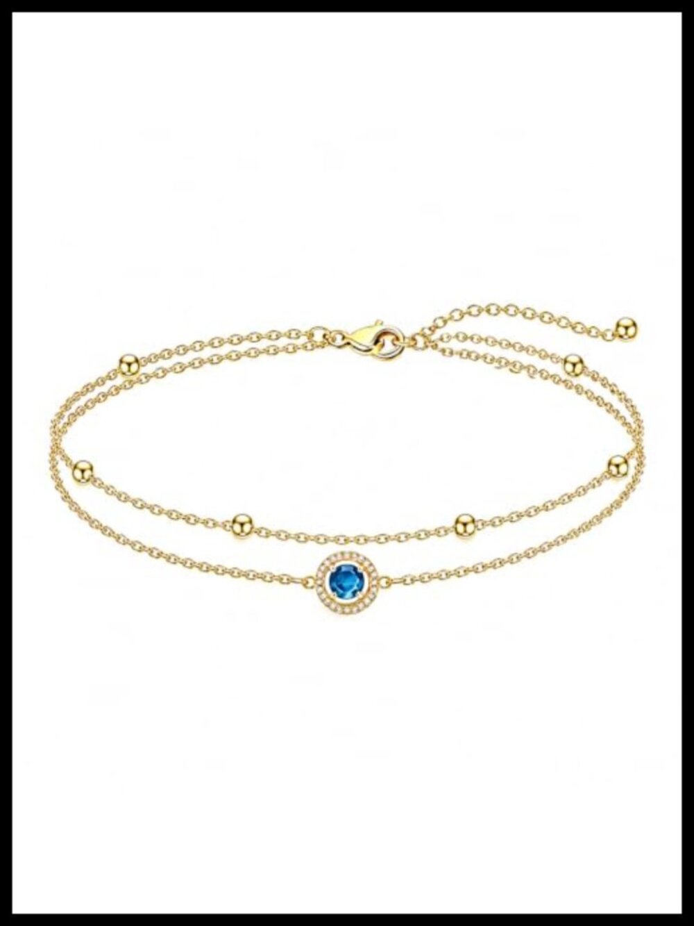 14K Yellow Gold Plated Birthstone Bracelet Anklet September Sapphire Minimalist